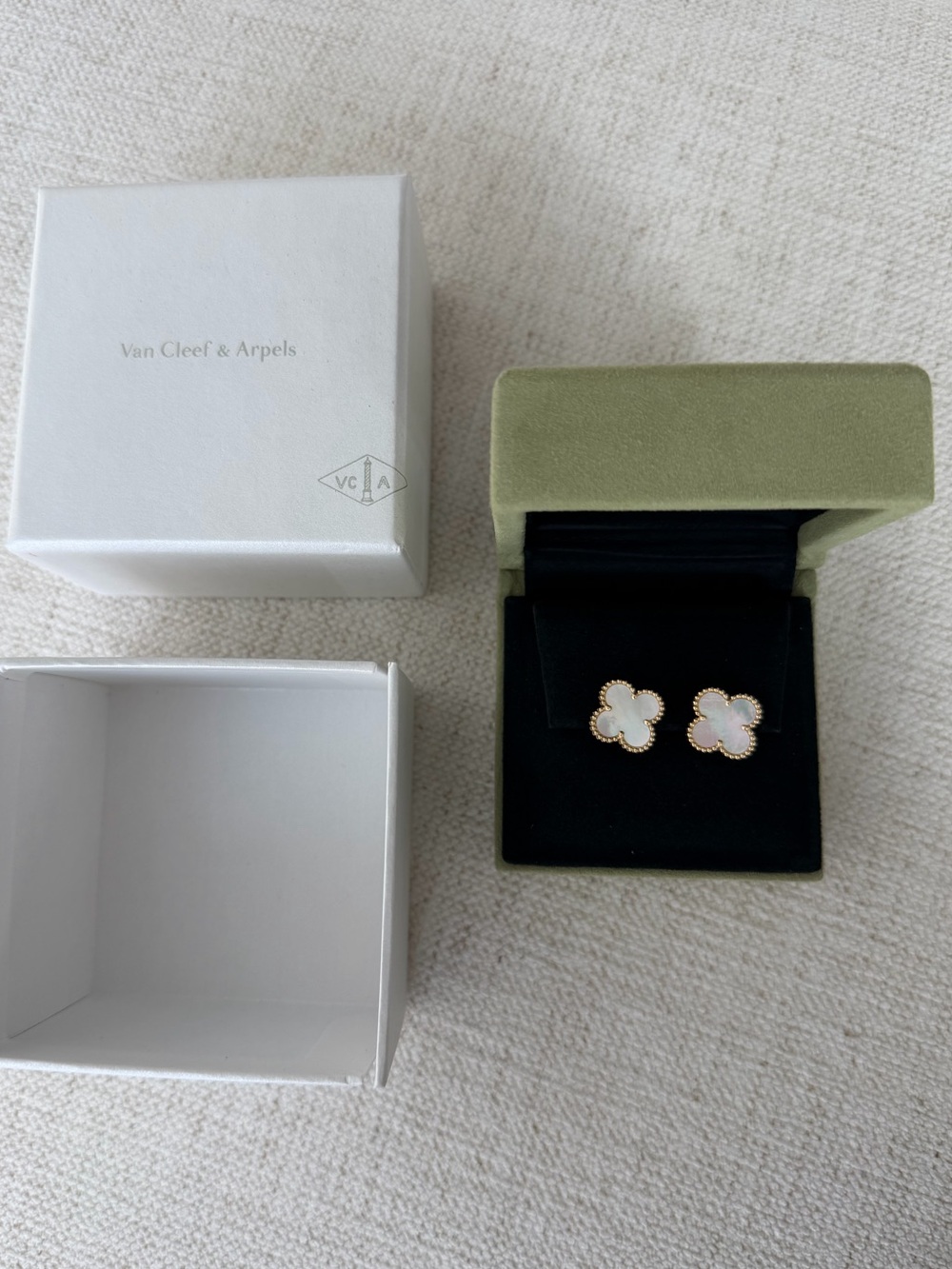 Van Cleef & Arpels White Mother-of-Pearl Alhambra Stud Earrings